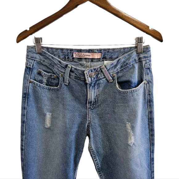 Vintage 90's Y2K 00s Mudd flare Leg Low Rise distressed jeans Junior size 9 - Picture 2 of 11
